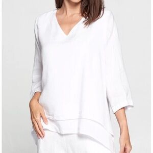 “LA Fixsun” White Linen V-Neck Tunic SM